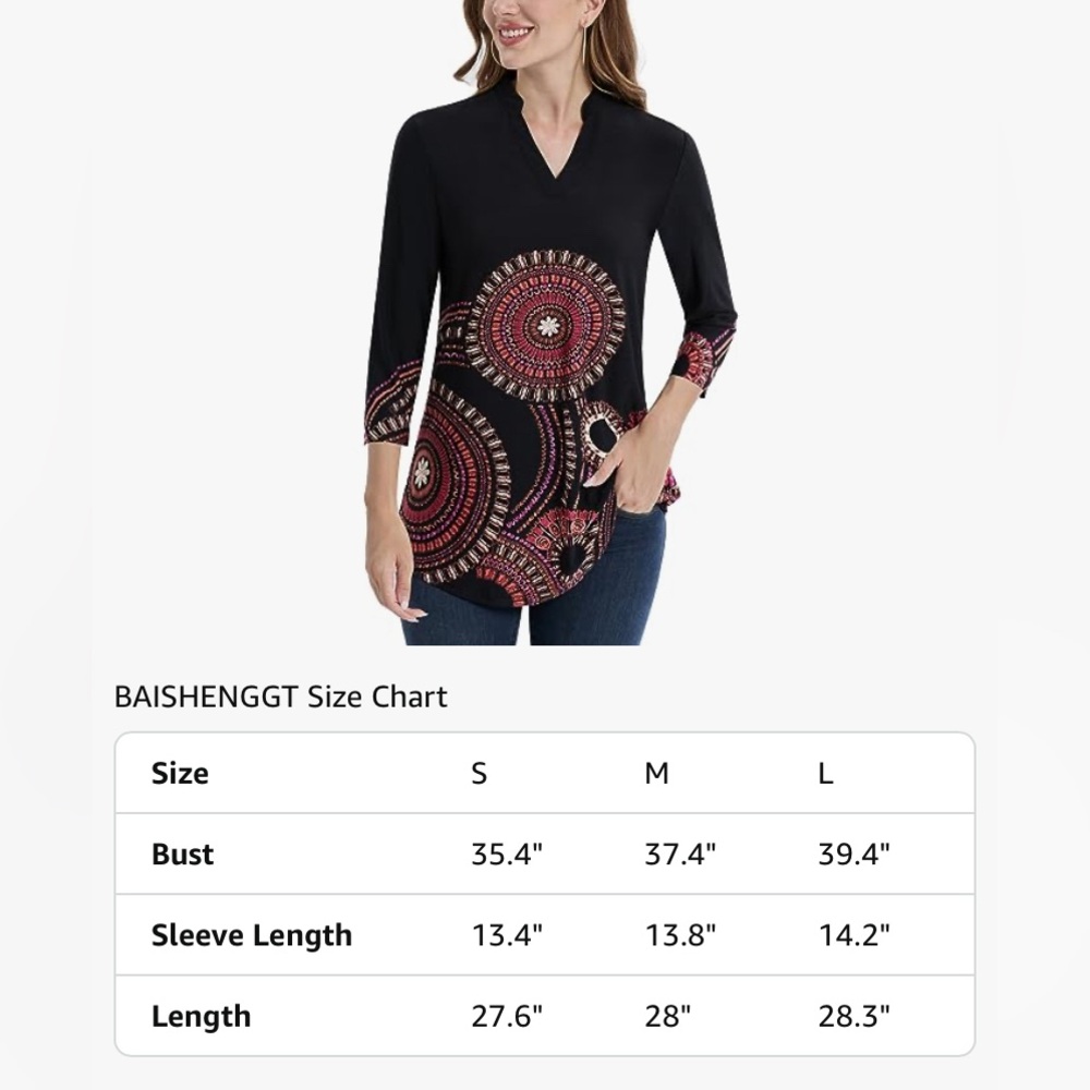 🍓$5 Pick!🍓BAISHENGGT 3/4 Sleeve Floral Printed Notch V Neck Blouses Tunic Blouse - Picture 5 of 5